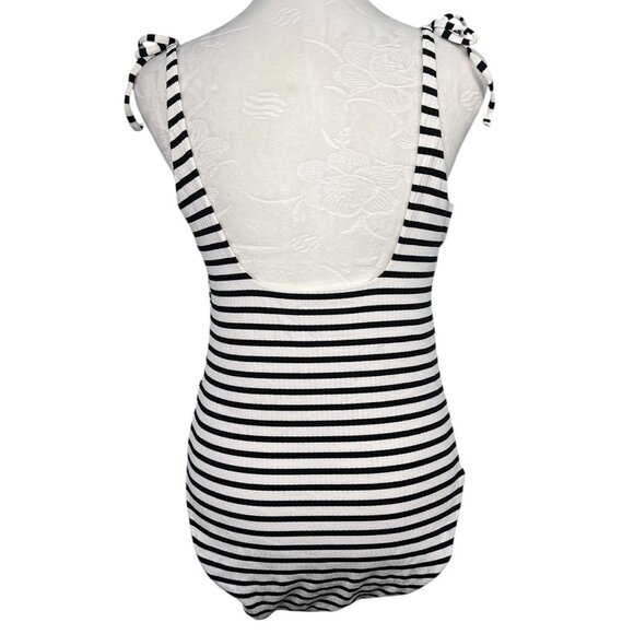 & Other Stories Black White Stripes One Piece Swimsuit Tie Shoulder Size 12 - Picture 7 of 9